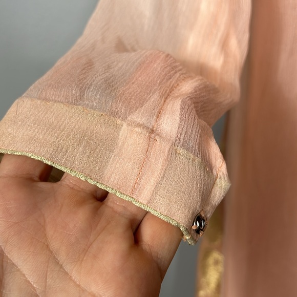 Light peach beaded v neck chiffon midi dress size small ethnic Indian - Picture 8 of 14